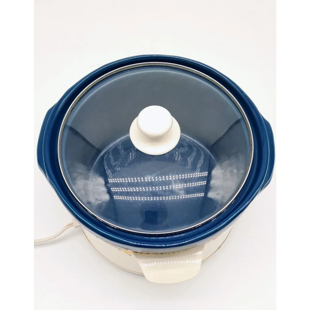 Vintage Rival Crock-Pot Model 3100 3.5 Qt Slow Cooker - Blue Stone - Fruit Vine